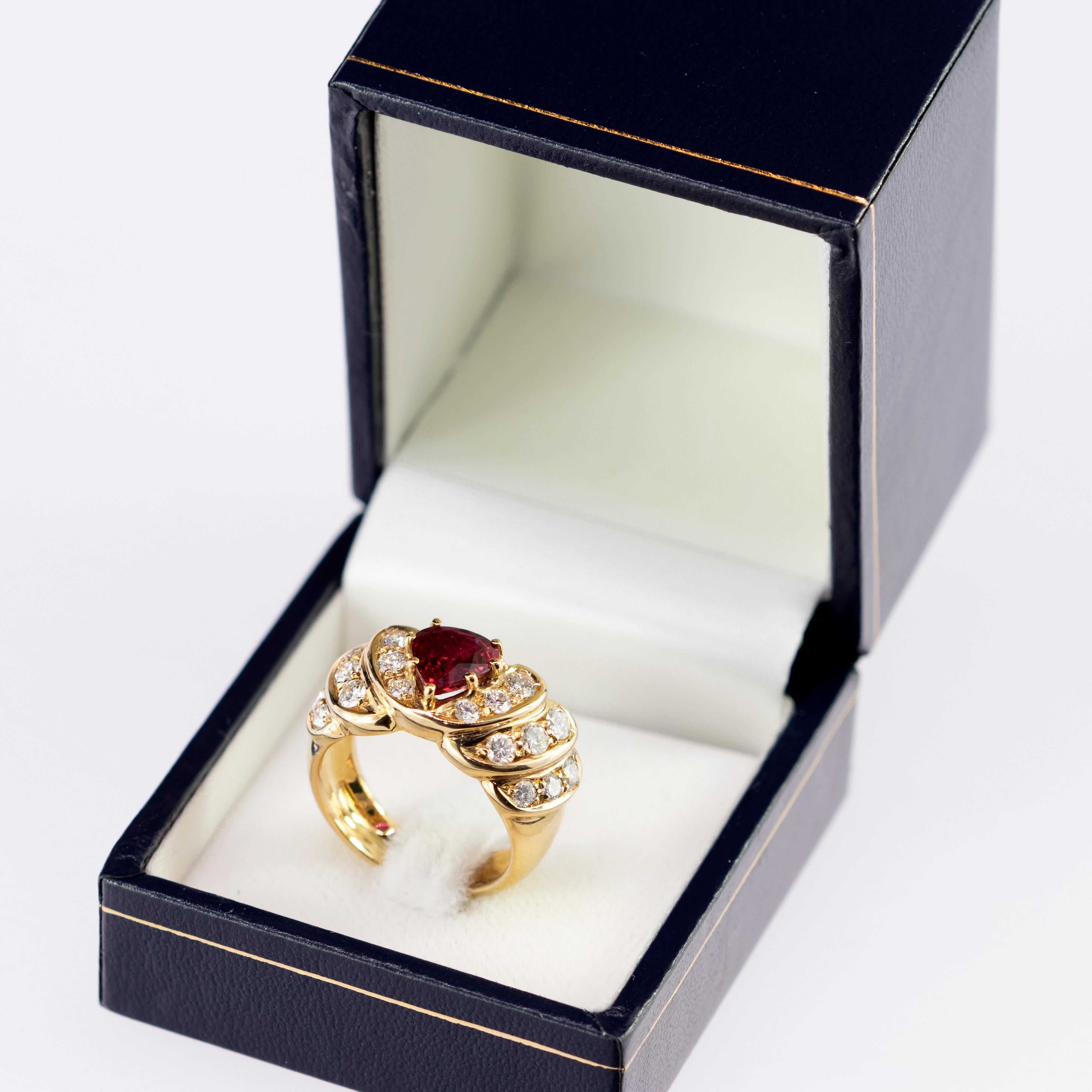 Romantic Ruby Diamond 18 Karat Yellow Gold Pear Cluster Legacy Woven Cocktail Ring