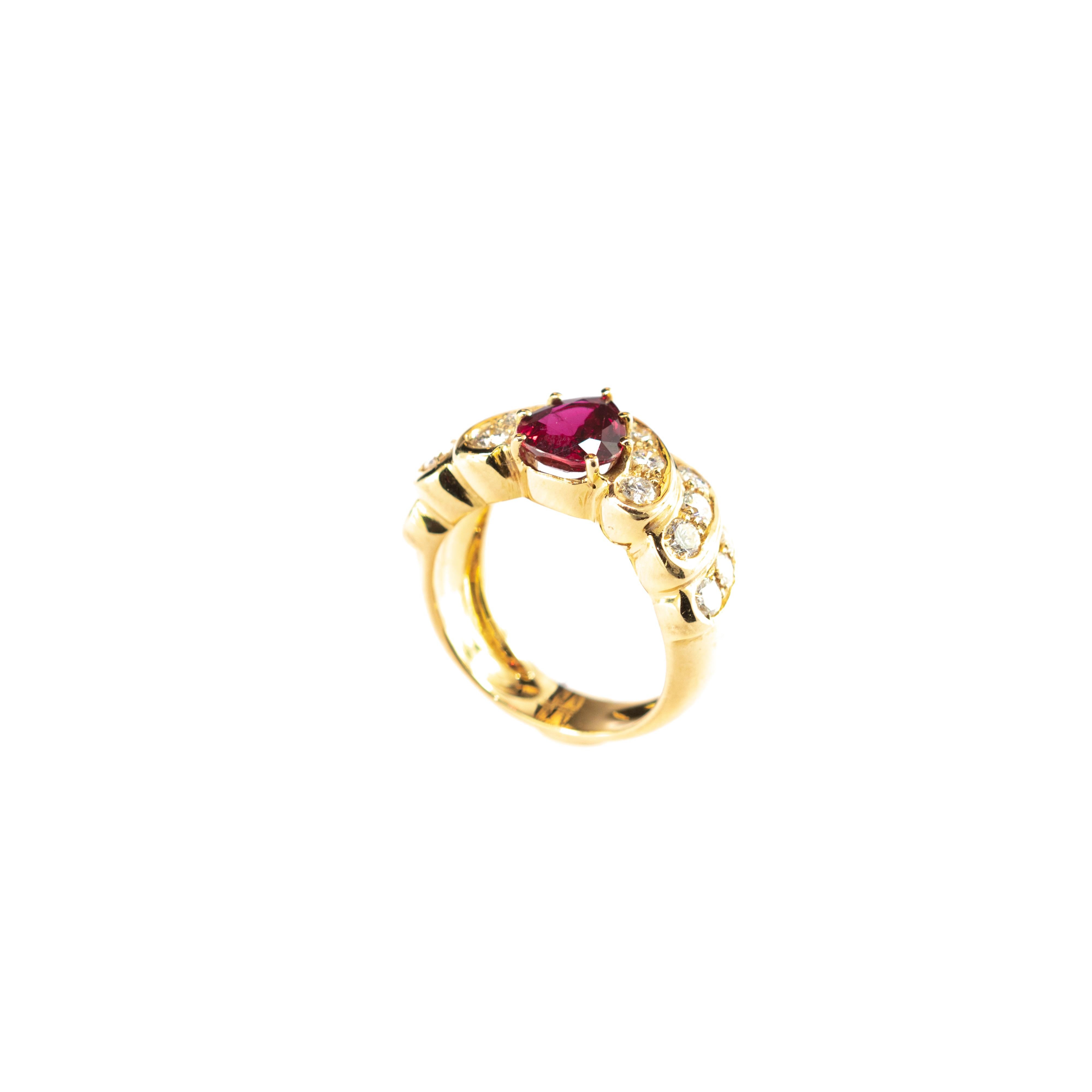 Ruby Diamond 18 Karat Yellow Gold Pear Cluster Legacy Woven Cocktail Ring 1