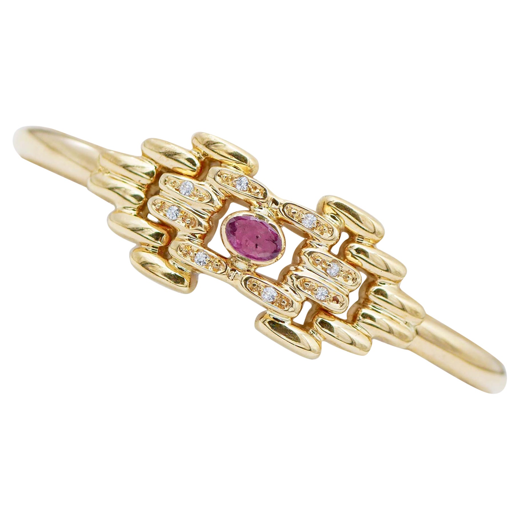 Rubin, Diamanten, Retrò-Armband aus 18 Karat Gelbgold