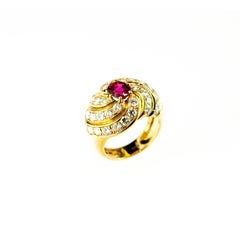 Ruby 40 Diamond 18 Karat Yellow Gold Round Cluster Cocktail Legacy Vintage Ring