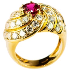 Ruby 40 Diamond 18 Karat Yellow Gold Round Cluster Cocktail Legacy Vintage Ring