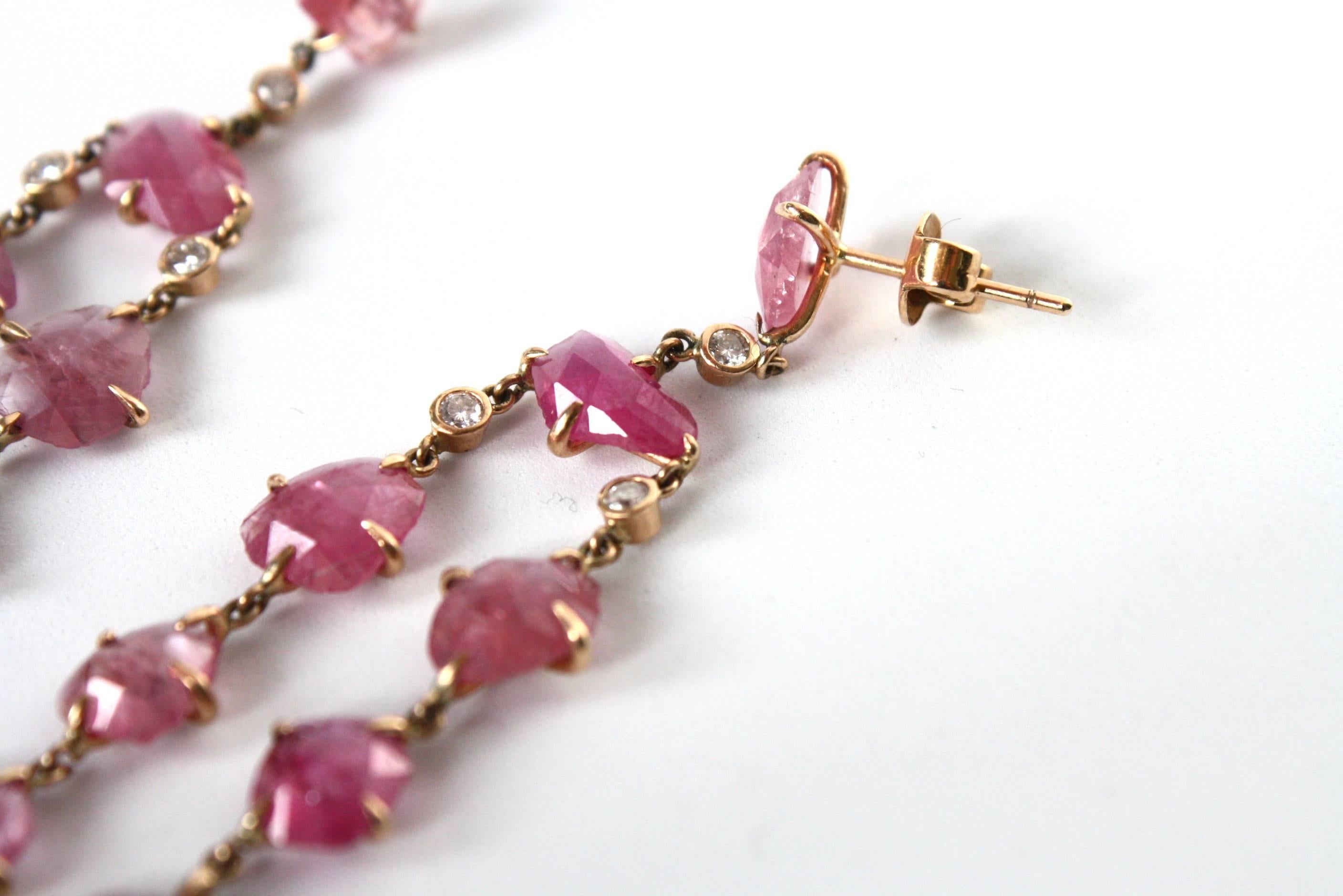 Ruby Diamonds 18 Karat Rose Gold Dangle Chandelier Earrings For Sale 1