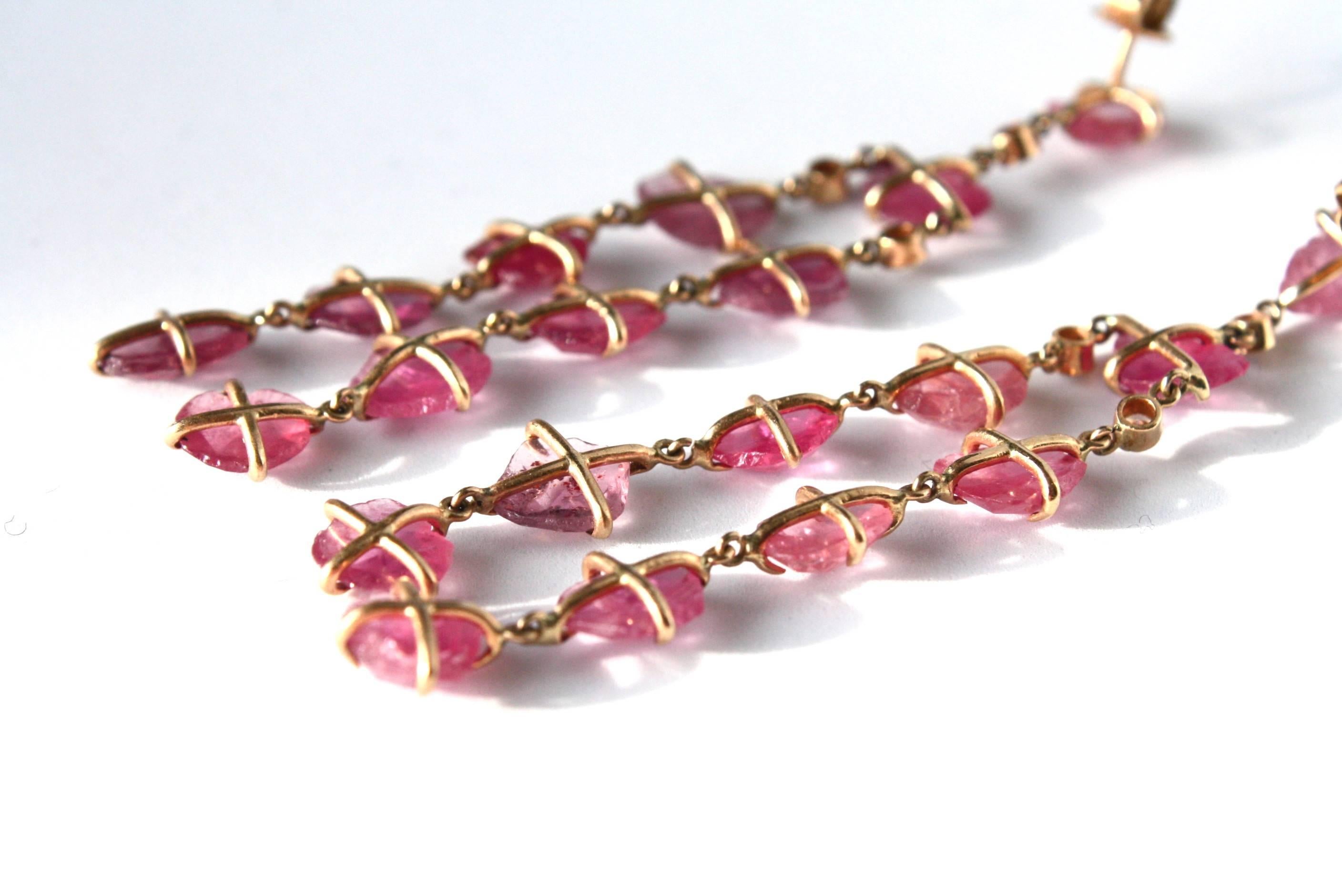 Ruby Diamonds 18 Karat Rose Gold Dangle Chandelier Earrings For Sale 2