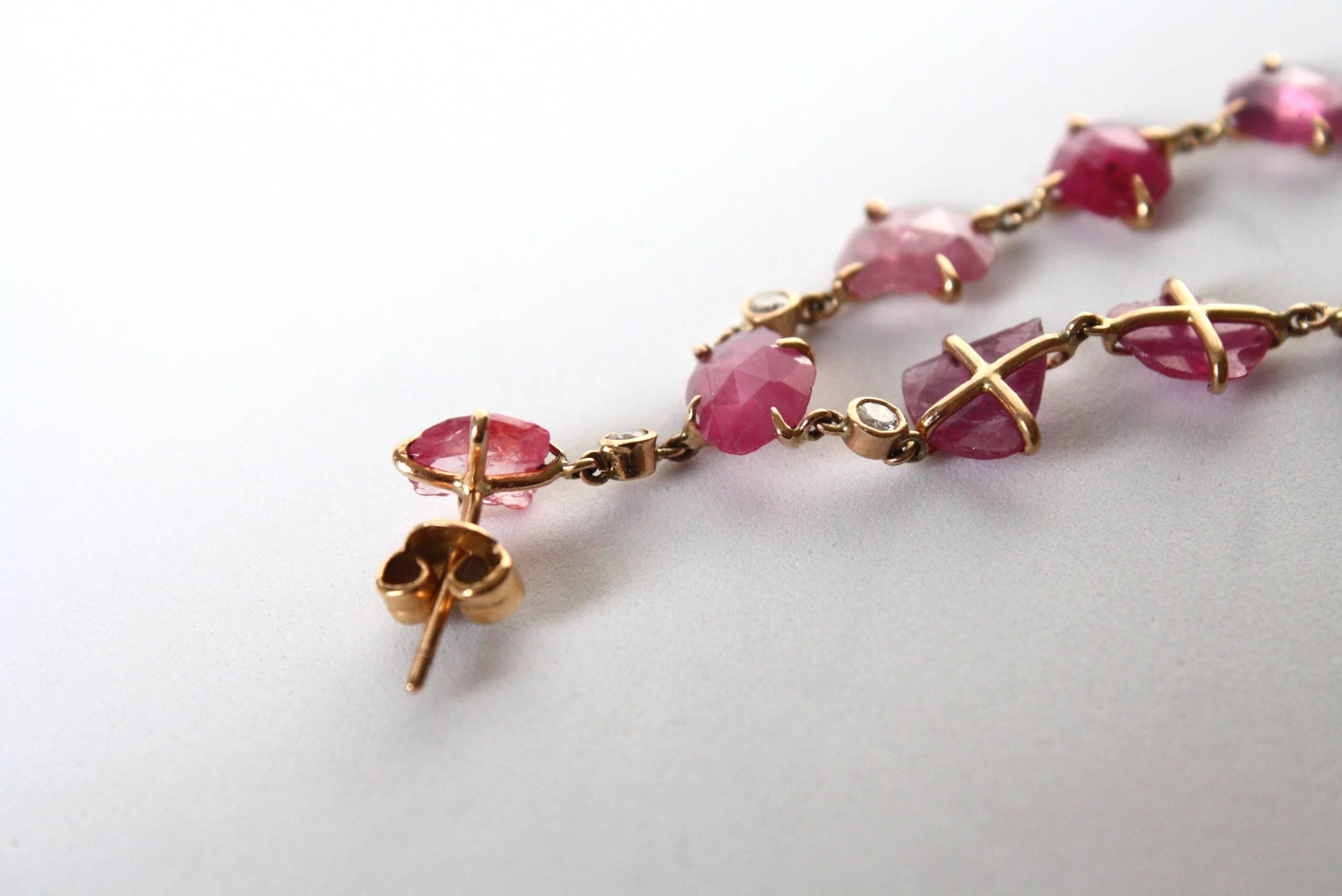Ruby Diamonds 18 Karat Rose Gold Dangle Chandelier Earrings For Sale 3