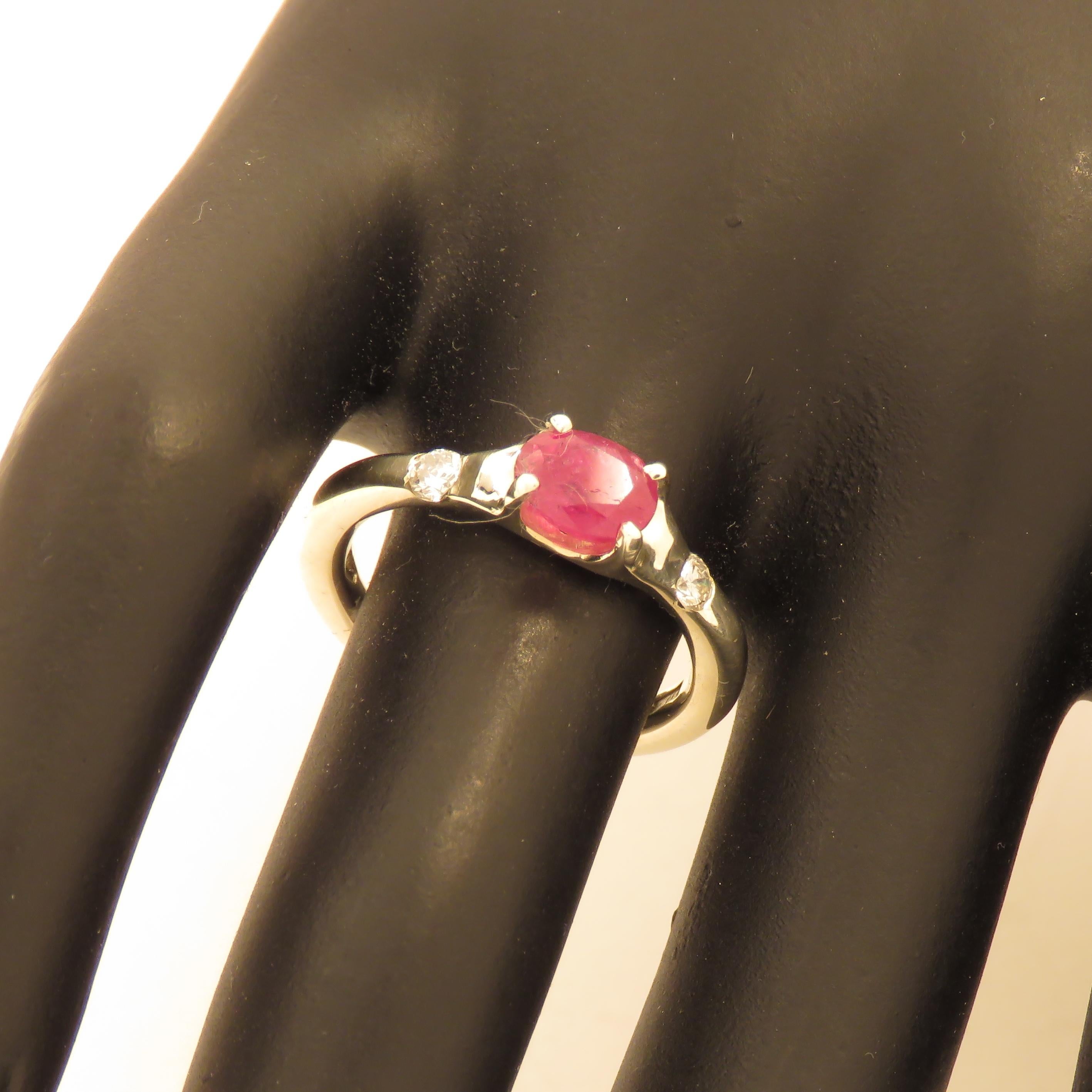 Brilliant Cut Ruby Diamonds 9 Karat White Gold Band Ring Handcrafted For Sale
