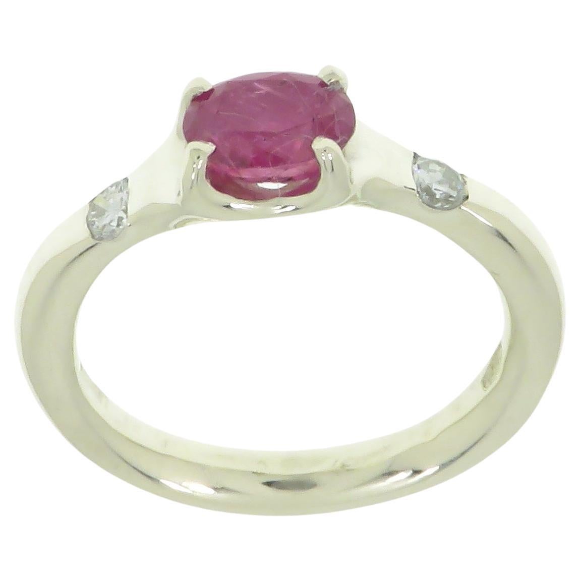 Ruby Diamonds 9 Karat White Gold Band Ring Handcrafted For Sale