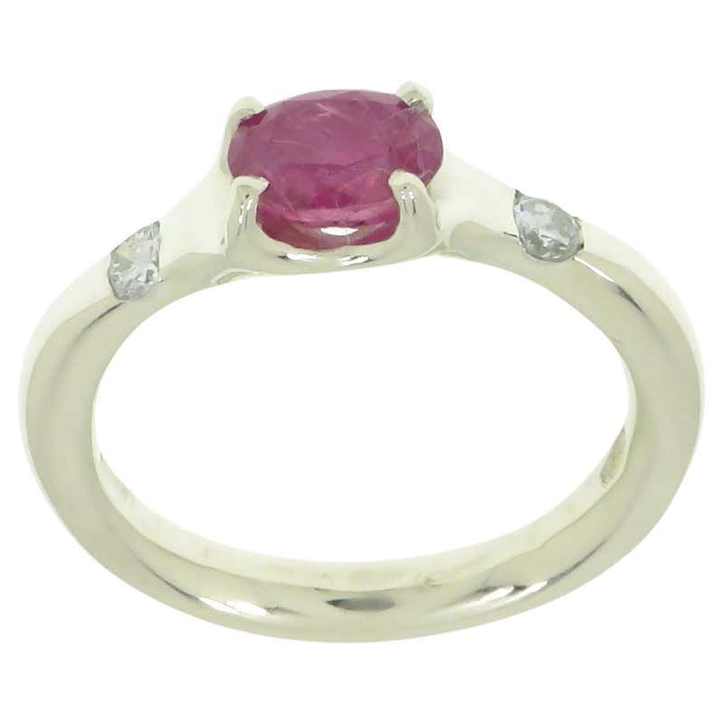 Oval Cut Ruby 9 Karat White Gold Band Ring Handcrafted in Italy For ...