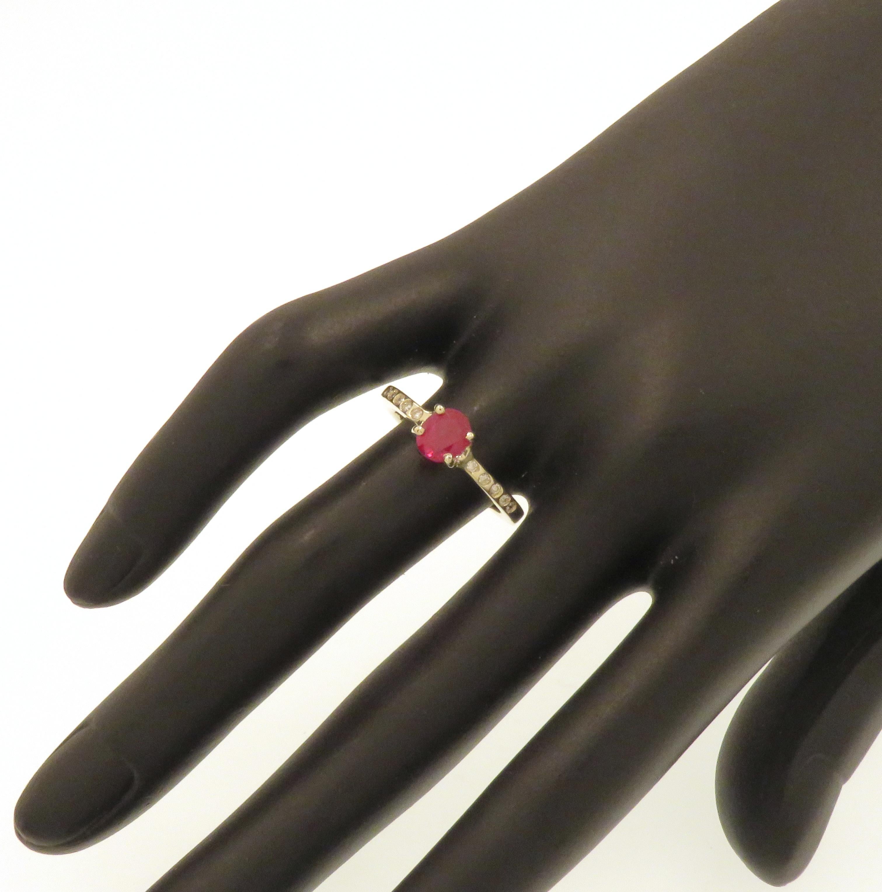 Oval Cut Ruby Diamonds 9K White Gold Ring For Sale