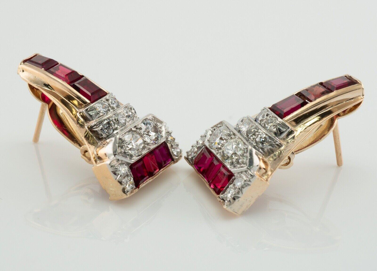 Ruby Diamonds Earrings 14K Gold Retro Vintage For Sale 4