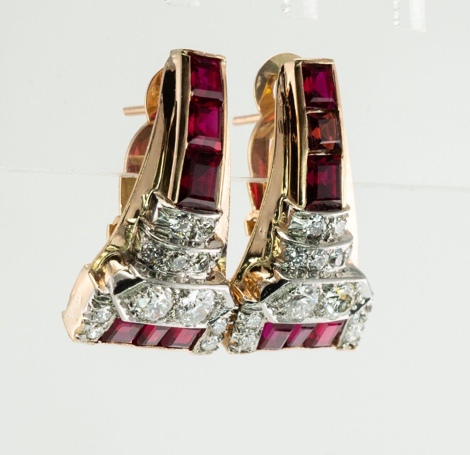 Ruby Diamonds Earrings 14K Gold Retro Vintage For Sale 2