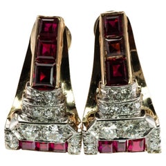 Ruby Diamonds Earrings 14K Gold Retro Vintage