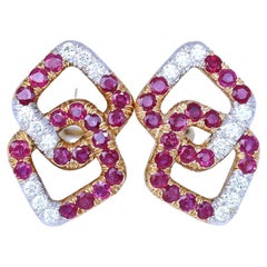 Ruby Diamonds Earrings 18K Italy, 1970