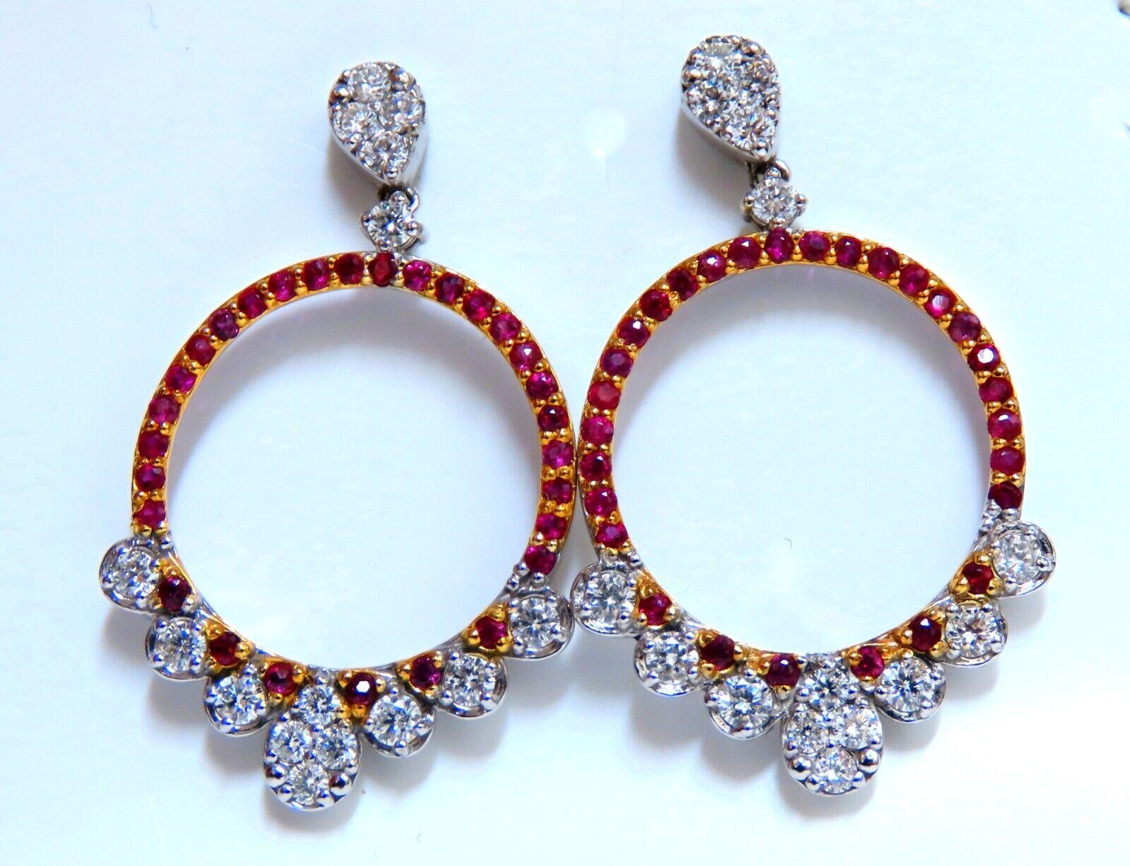 Ruby Diamonds Earrings Dangle Circle 14 Karat Gold Natural In New Condition For Sale In New York, NY