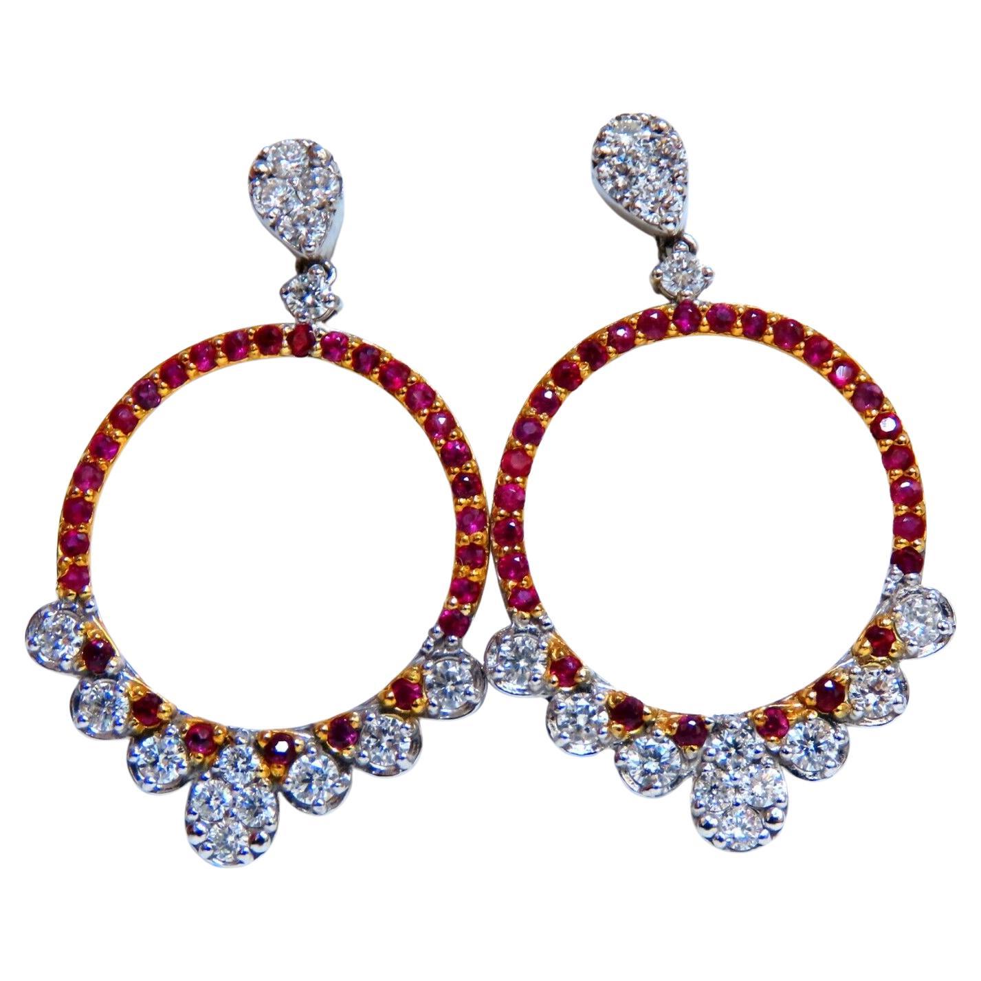 Ruby Diamonds Earrings Dangle Circle 14 Karat Gold Natural For Sale