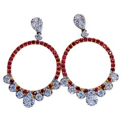 Ruby Diamonds Earrings Dangle Circle 14 Karat Gold Natural
