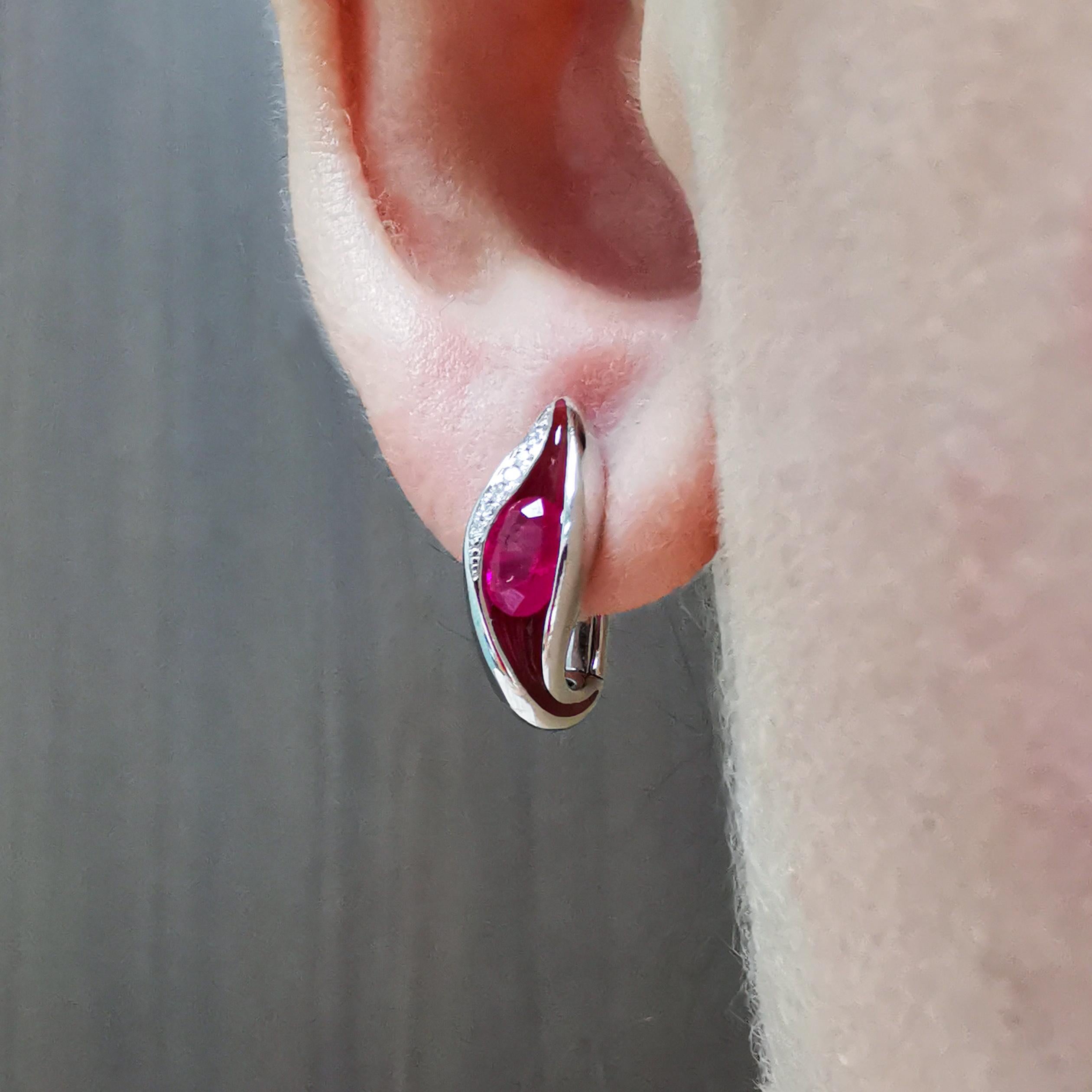 Ruby Diamonds Enamel 18 Karat White Gold Melted Colors Earrings 3