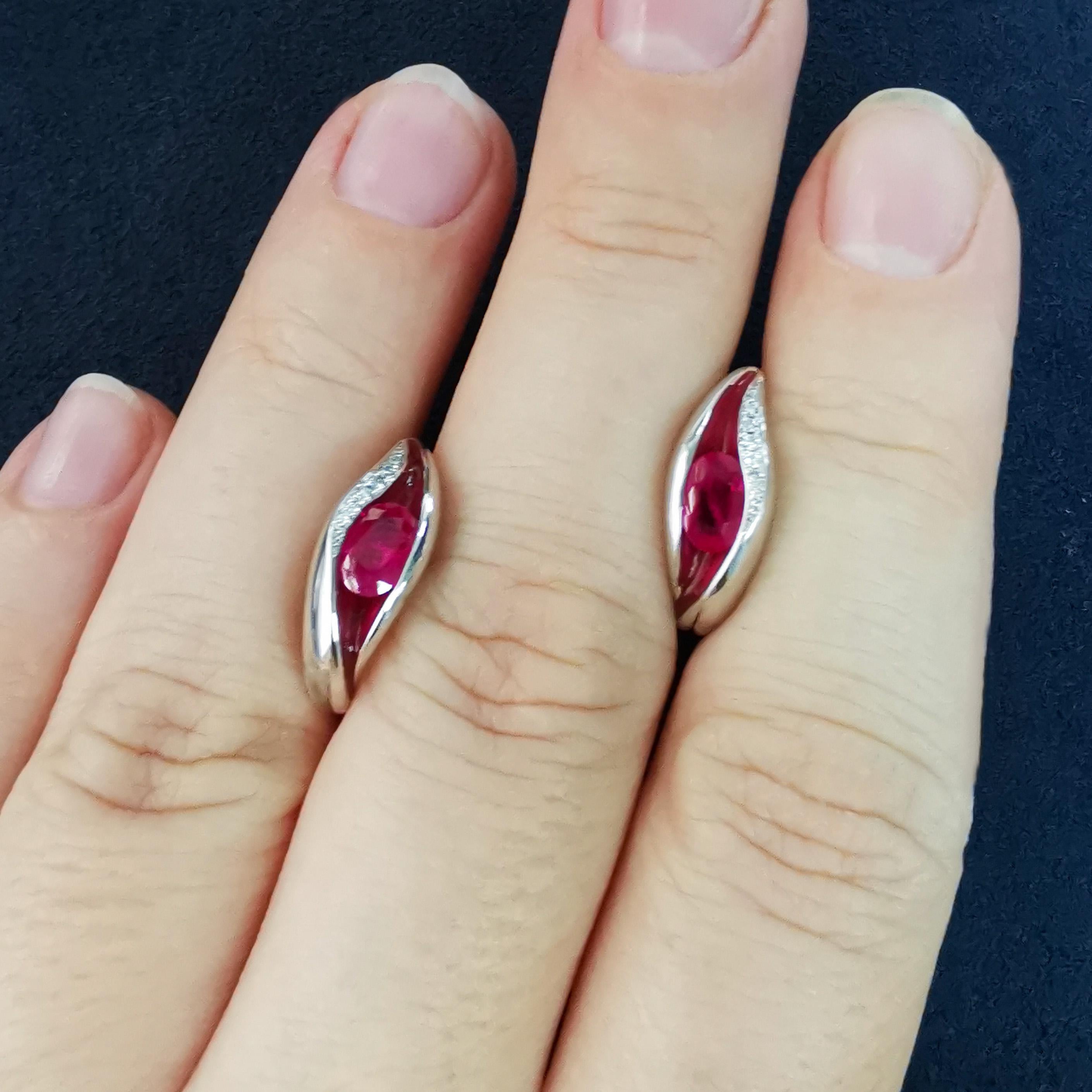 Oval Cut Ruby Diamonds Enamel 18 Karat White Gold Melted Colors Earrings For Sale