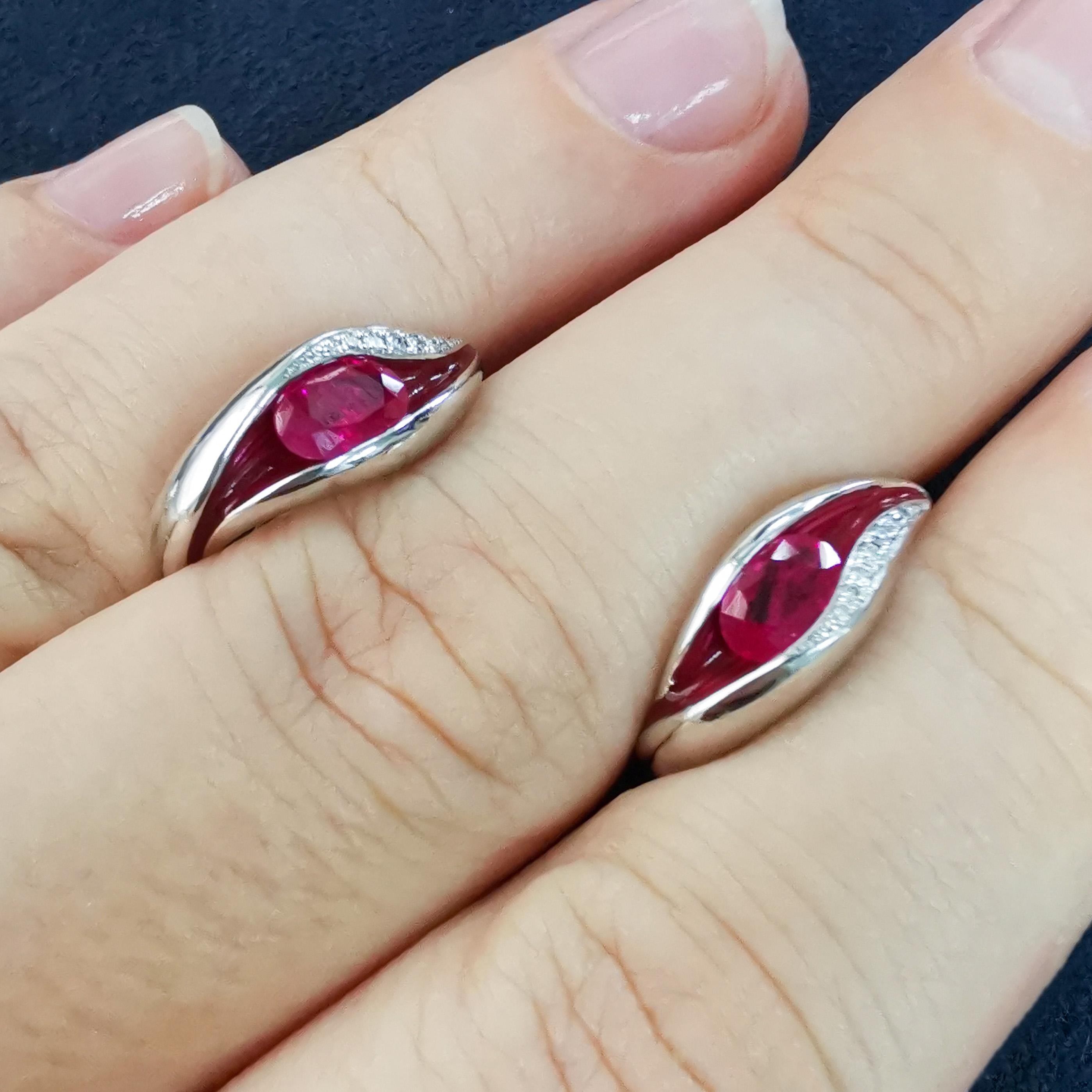 Ruby Diamonds Enamel 18 Karat White Gold Melted Colors Earrings In New Condition For Sale In Bangkok, TH