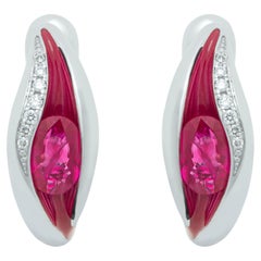 Ruby Diamonds Enamel 18 Karat White Gold Melted Colors Earrings