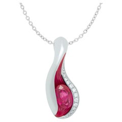 Pendentif or blanc 18 carats rubis diamants émail couleurs fondues