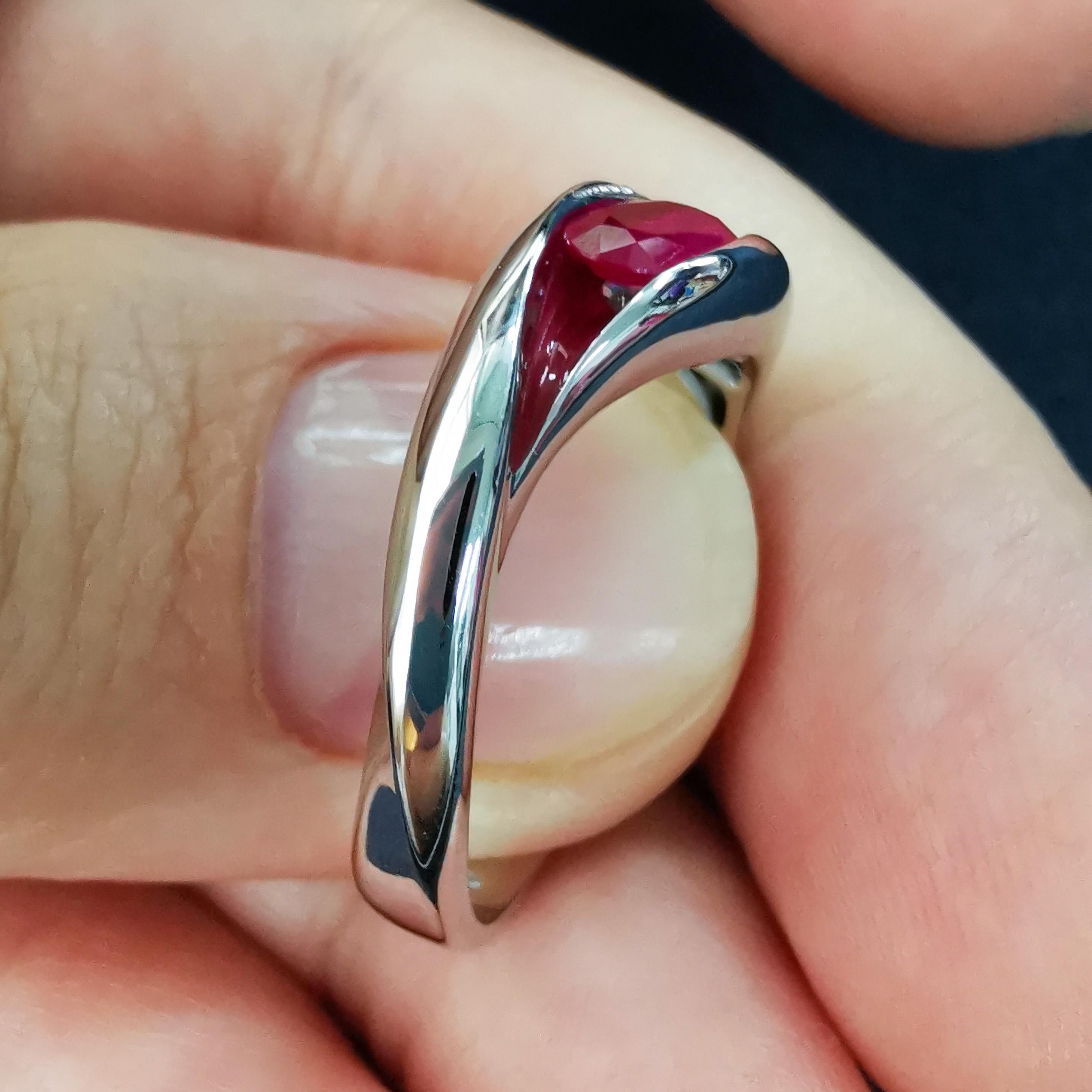 Contemporary Ruby Diamonds Enamel 18 Karat White Gold Melted Colors Ring For Sale