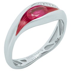 Ruby Diamonds Enamel 18 Karat White Gold Melted Colors Ring