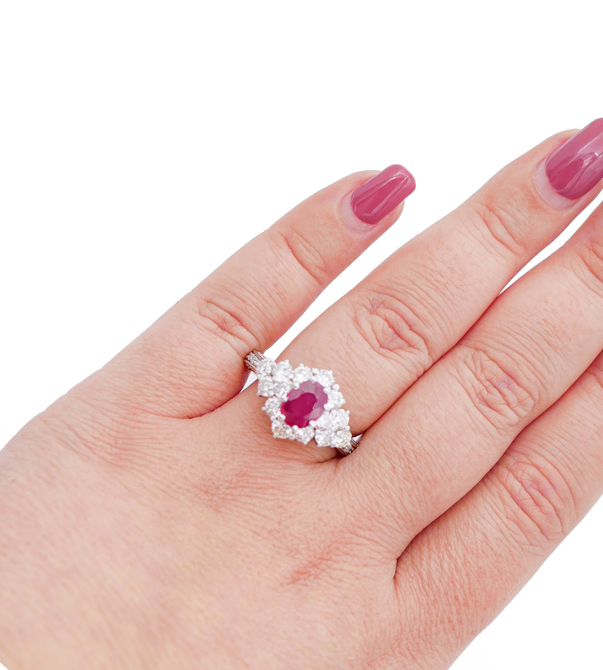 Ruby, Diamonds, Platinum Ring In Good Condition For Sale In Marcianise, Marcianise (CE)