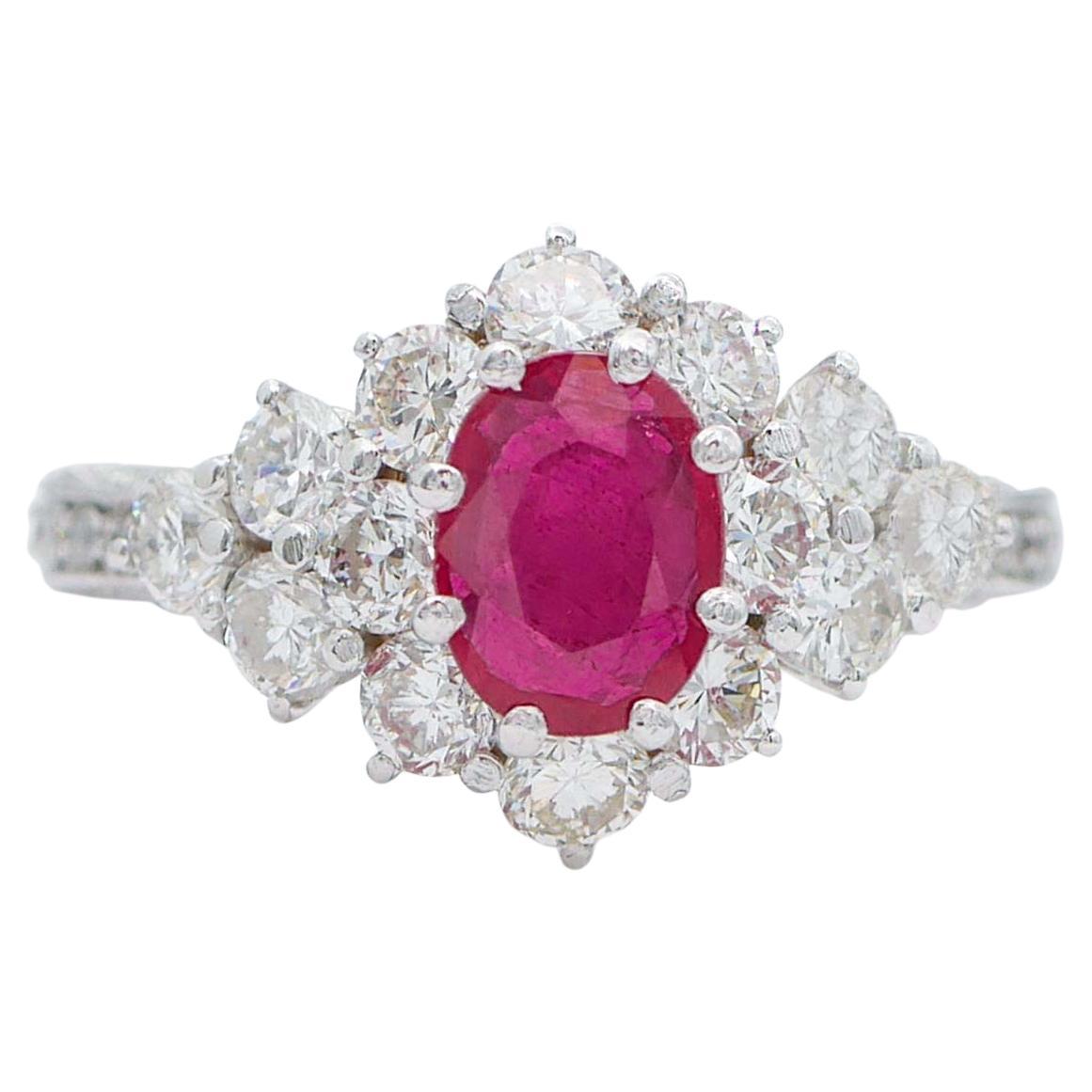 Ruby, Diamonds, Platinum Ring For Sale