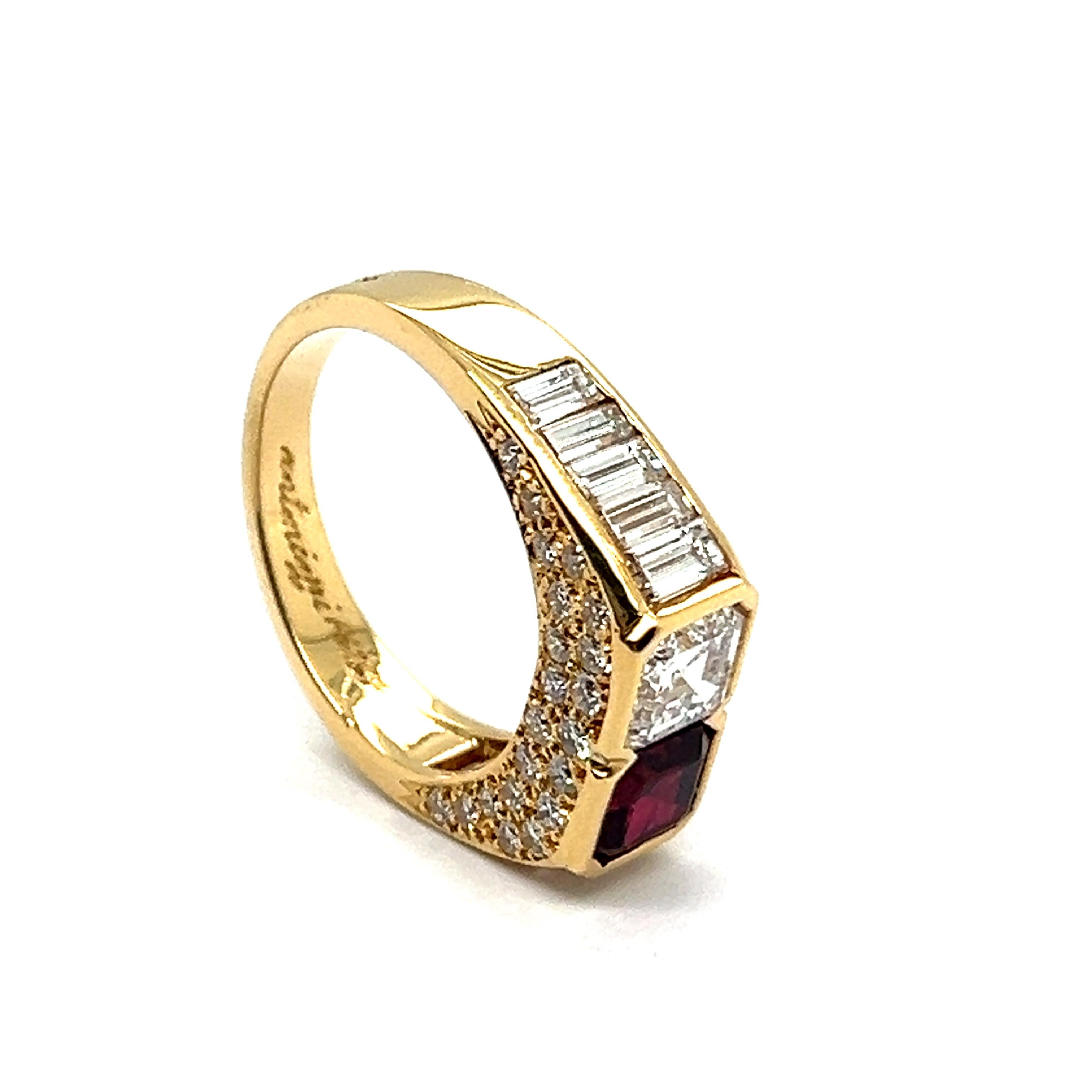Anello con rubino e diamanti in oro giallo 18 carati in vendita 9