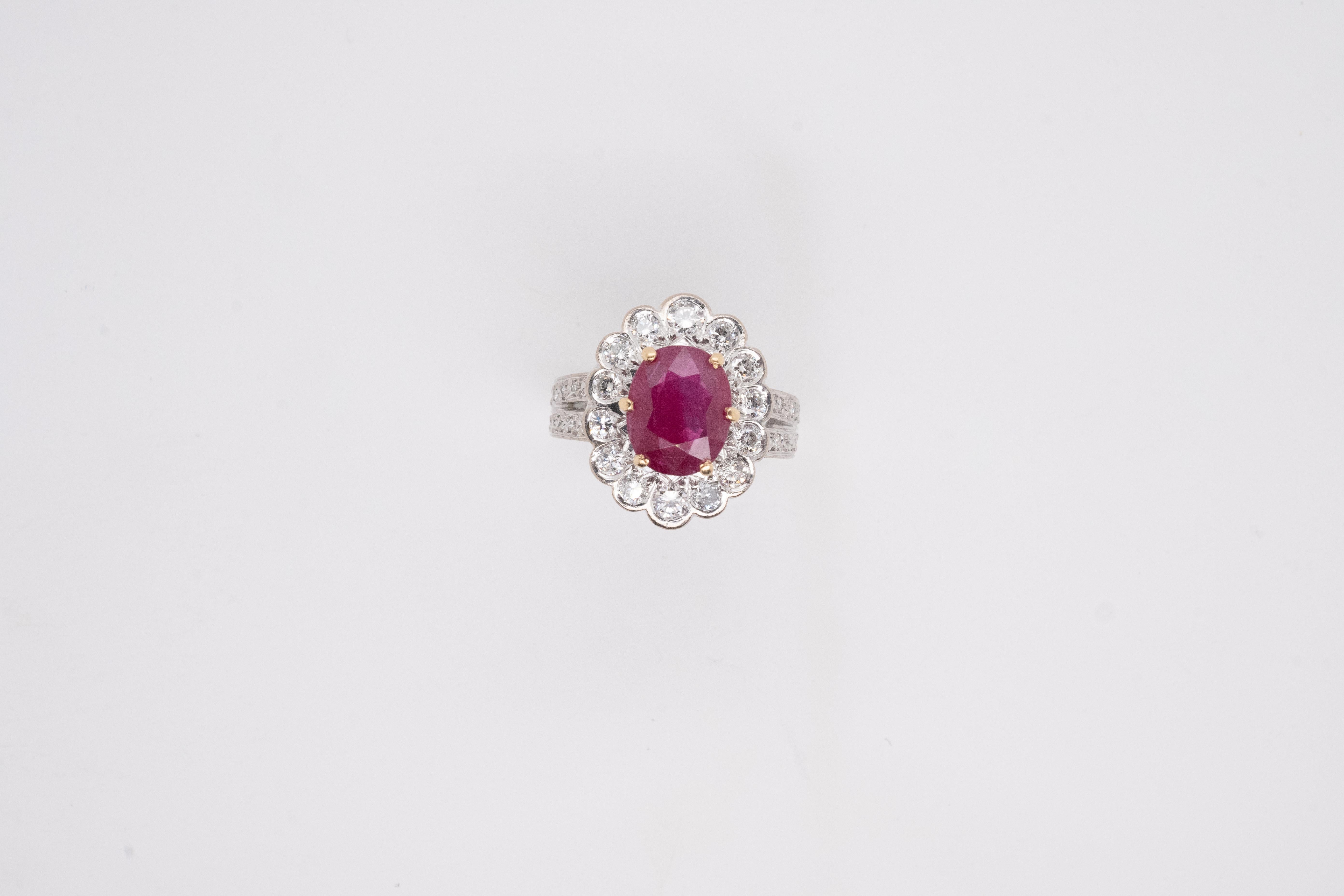 Modern Ruby Diamonds Ring in White Gold For Sale