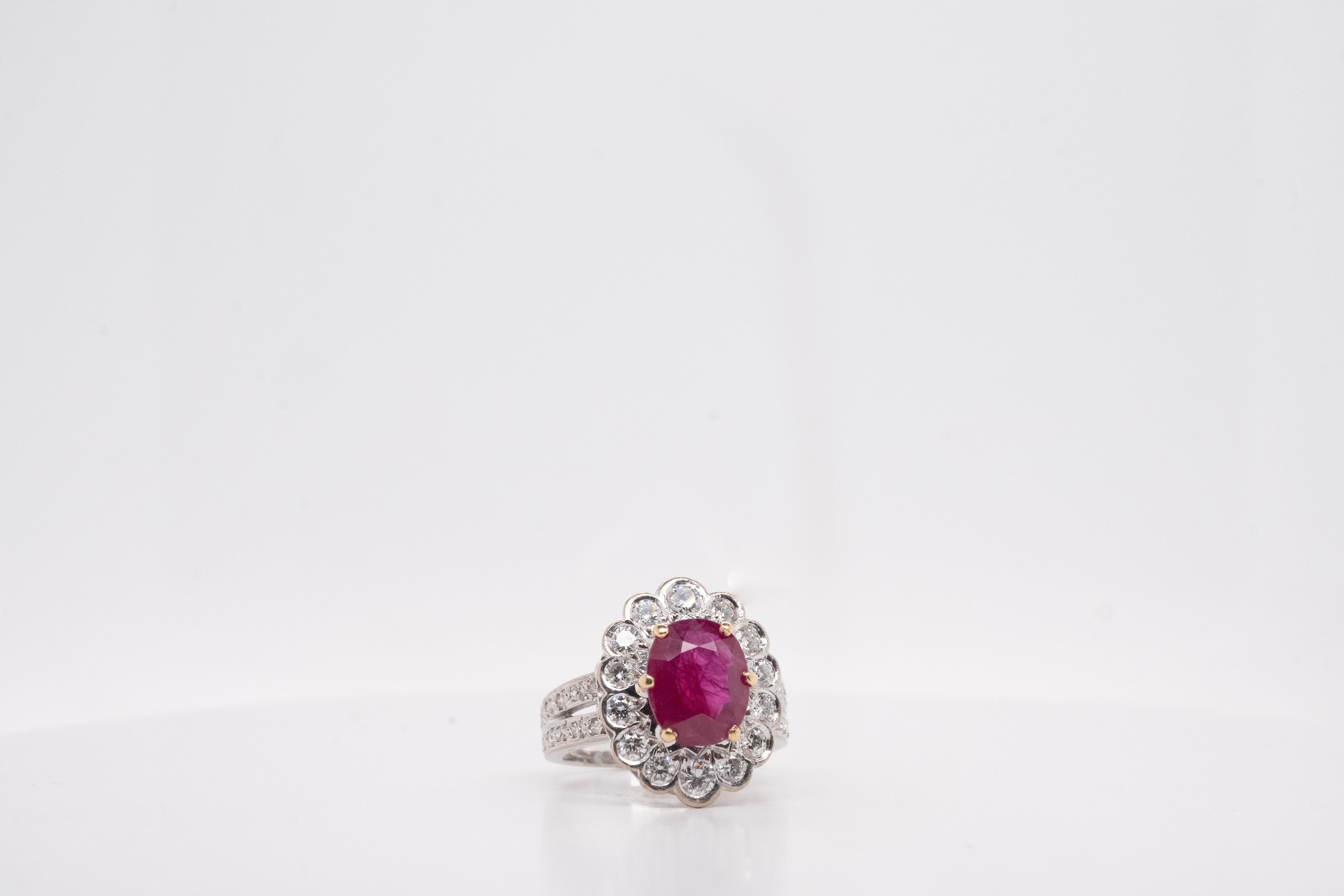Oval Cut Ruby Diamonds Ring in White Gold For Sale