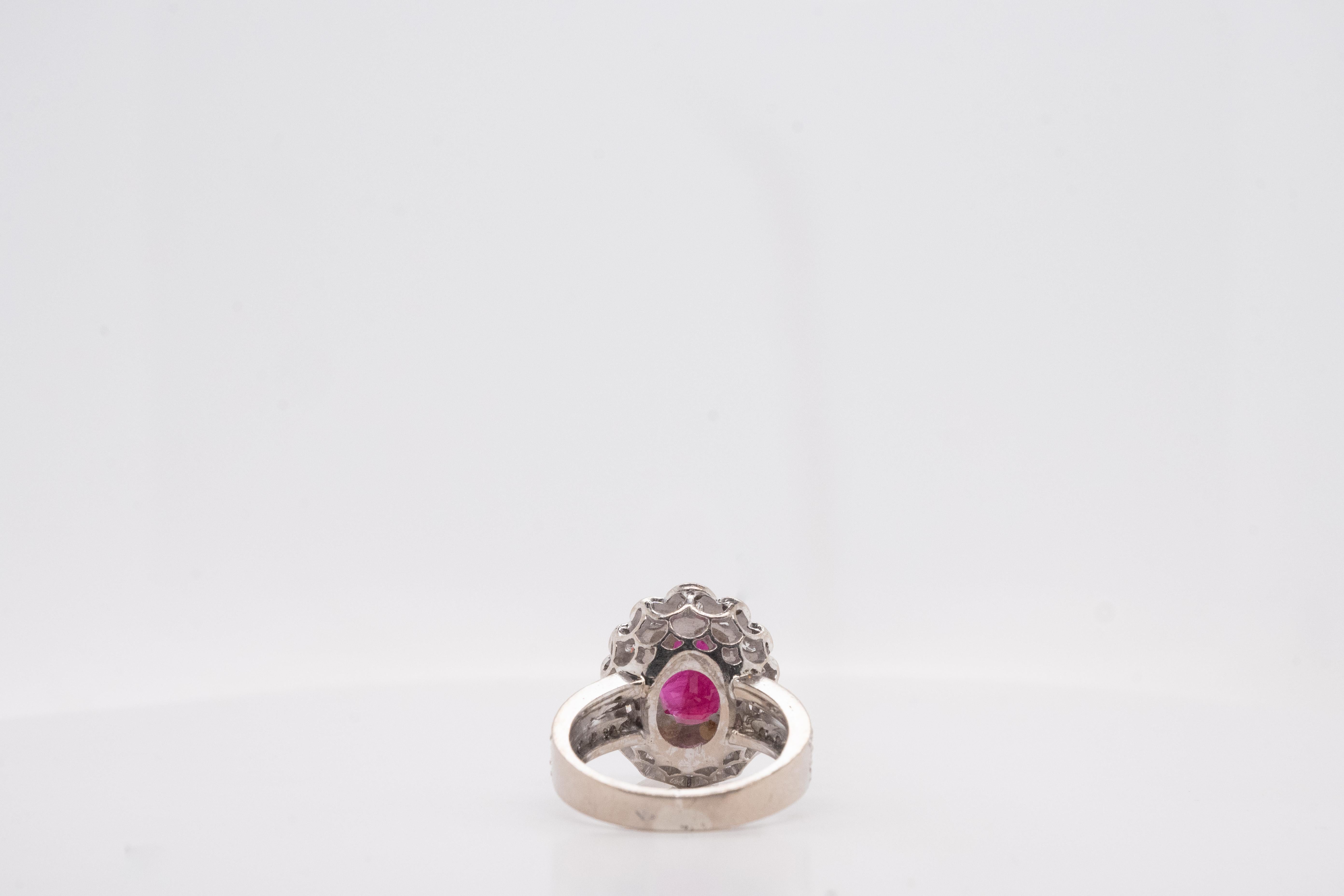 Women's Ruby Diamonds Ring in White Gold For Sale