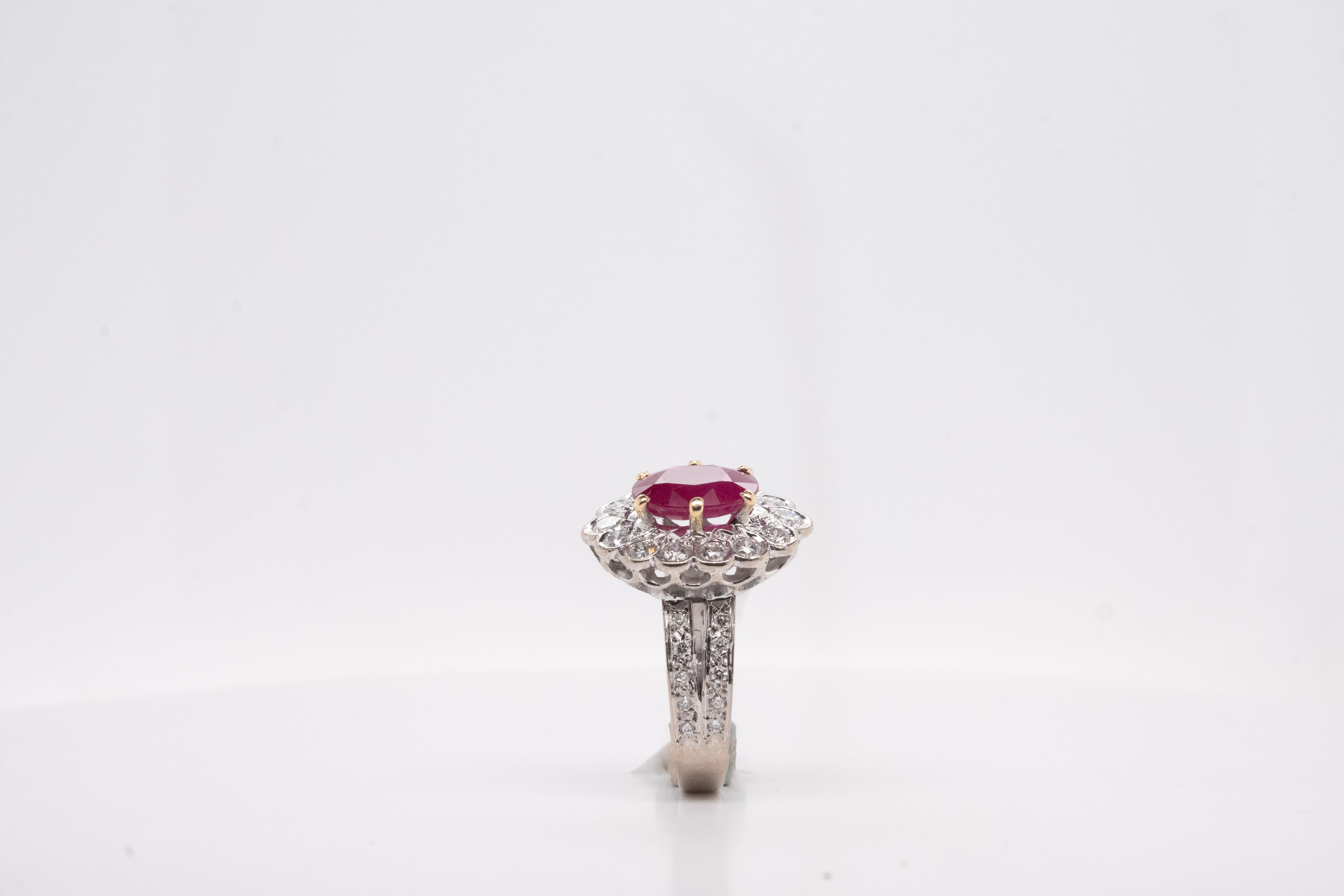 Ruby Diamonds Ring in White Gold For Sale 1