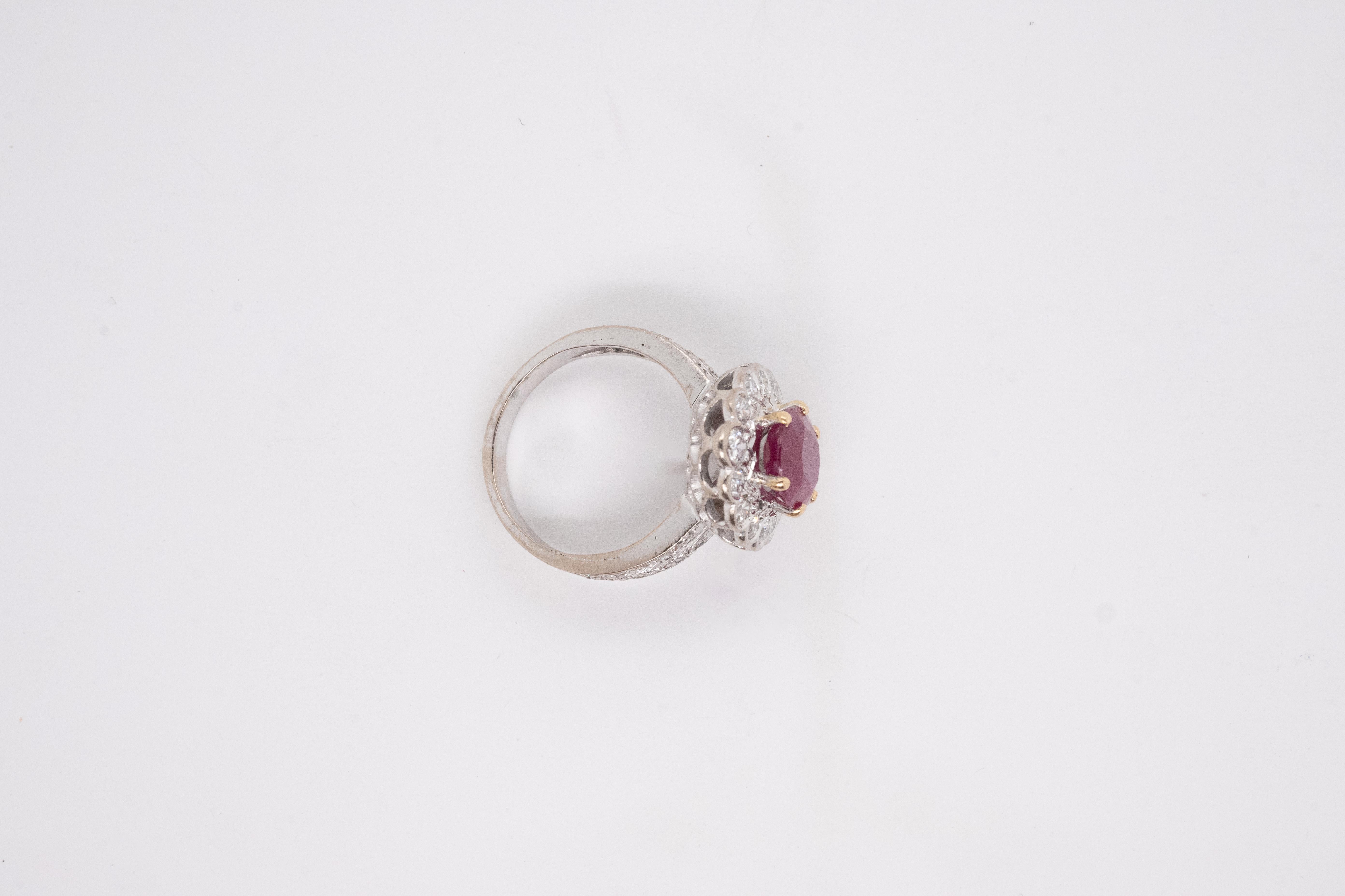 Ruby Diamonds Ring in White Gold For Sale 2
