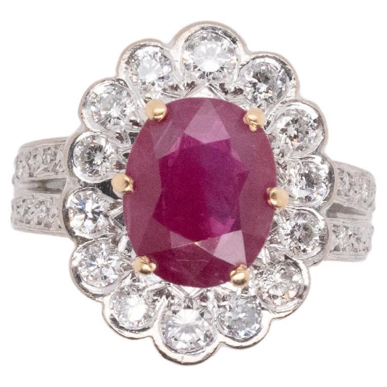 Ruby Diamonds Ring in White Gold For Sale