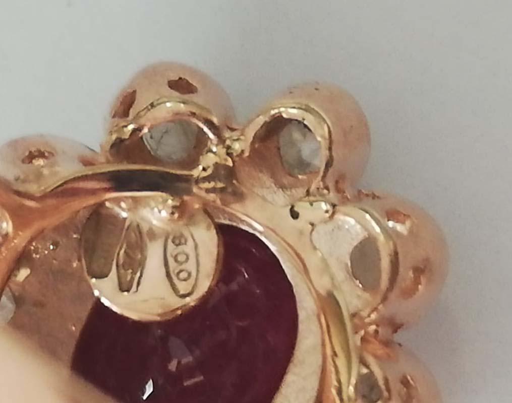 Women's Ruby, Diamonds, Rose Gold and Silver Flower Ring.