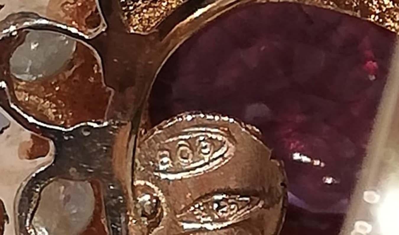 Women's Ruby, Diamonds, Rose Gold and Silver Flower Ring.