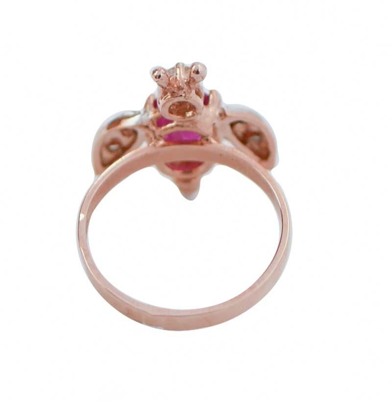 Retro Ruby, Diamonds, Rose Gold and Silver Fly Ring. For Sale