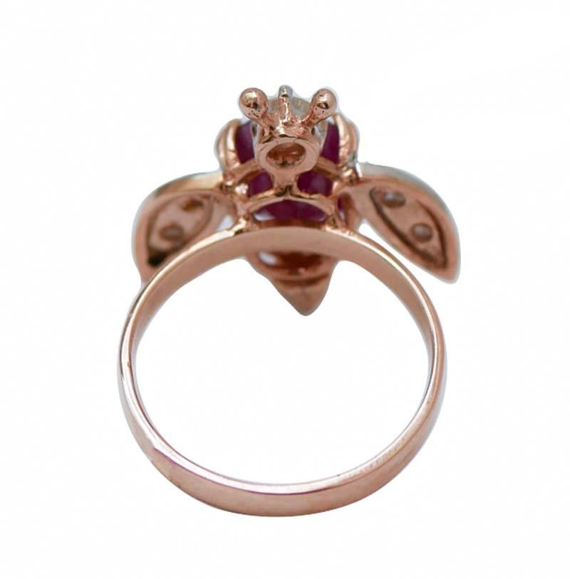 Anillo Mosca de Rubí, Diamantes, Oro Rosa y Plata. Retro