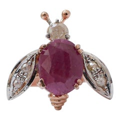 Ruby, Diamonds, Rose Gold and Silver Fly Ring.