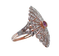 Ruby, Diamonds, Rose Gold and Silver Ring.