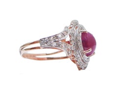Ruby, Diamonds, Rose Gold and Silver Ring.