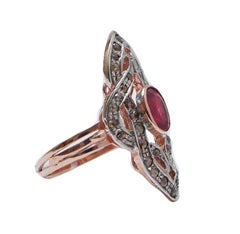 Ruby, Diamonds, Rose Gold and Silver Ring.