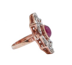 Ruby, Diamonds, Rose Gold and Silver Ring.