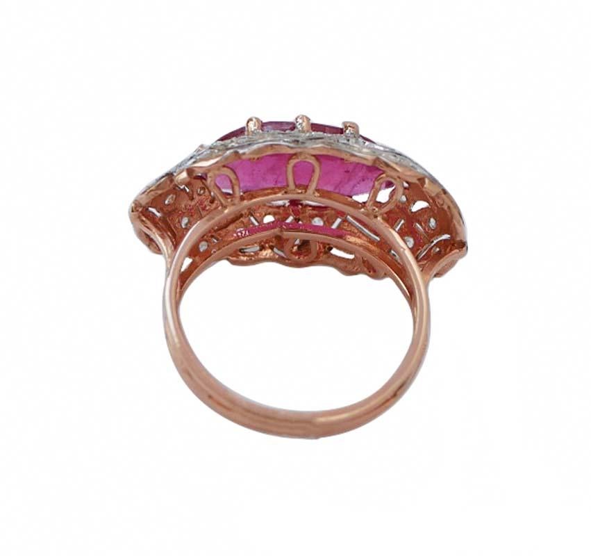Rétro Anello con rubino, diamanti, oro rosa e argento. in vendita