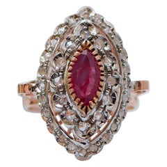 Ruby, Diamonds, Rose Gold and Silver Ring.