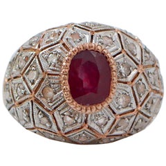 Ruby, Diamonds, Rose Gold and Silver Ring.