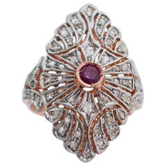 Ruby, Diamonds, Rose Gold and Silver Ring.