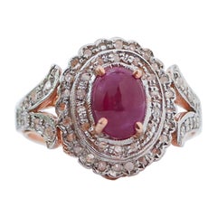 Ruby, Diamonds, Rose Gold and Silver Ring.
