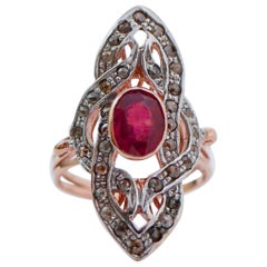Ruby, Diamonds, Rose Gold and Silver Ring.